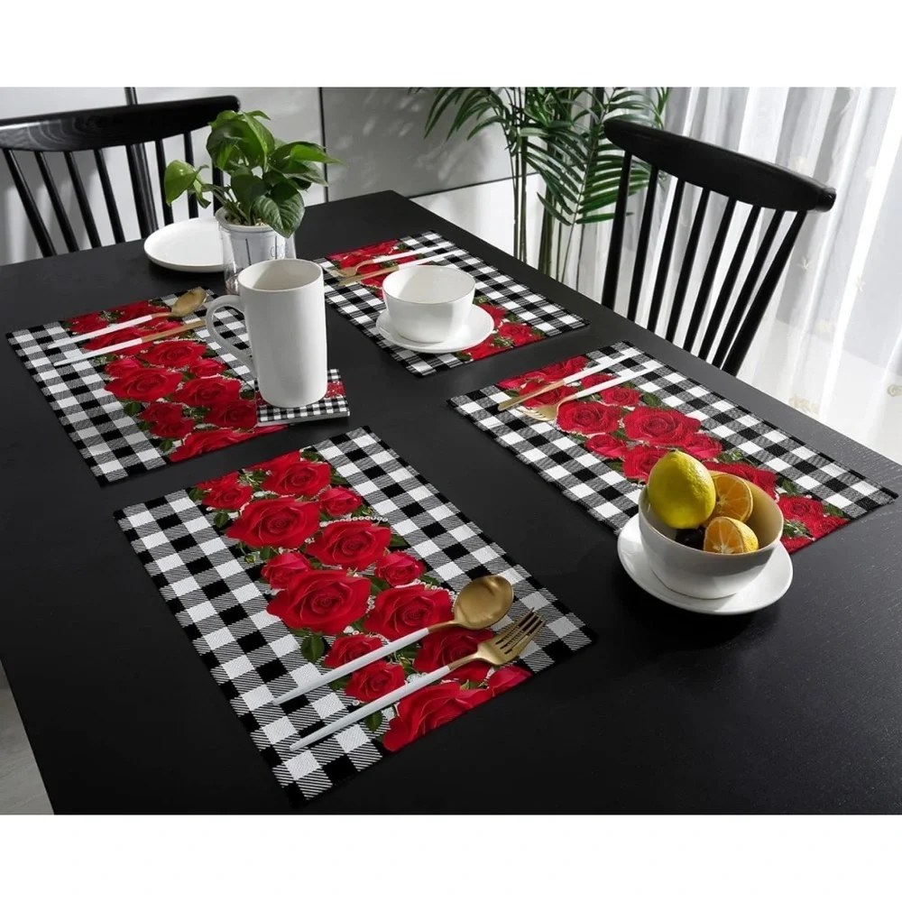 PLACEMATES red roses set of 6 /not slip, washable, heat proof